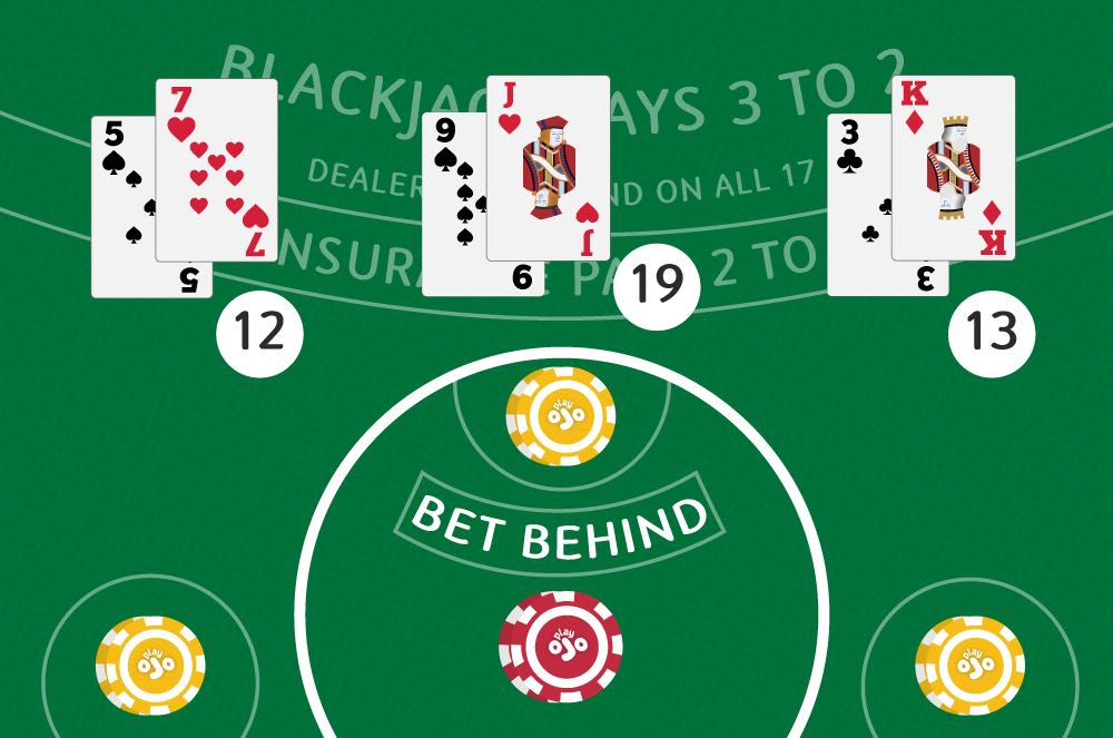 Place your bet behind the chips to pay the blackjack card