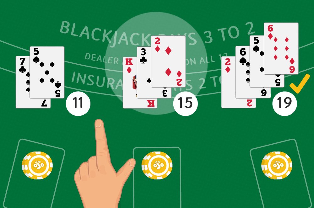 Players in action playing blackjack