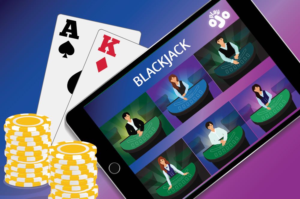 PlayOJO blackjack games lobby on a landscape tablet or desktop monitor