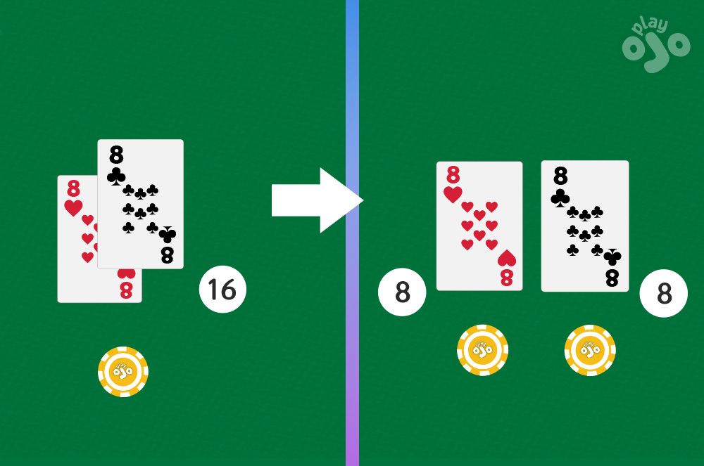 split 8 on blackjack table