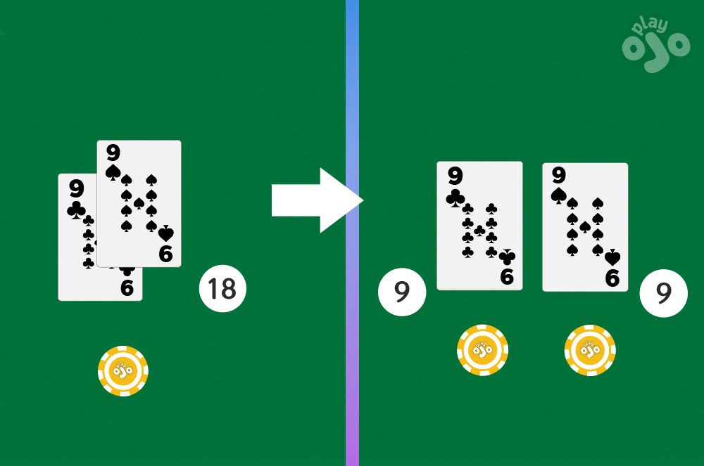 split 9 on blackjack table