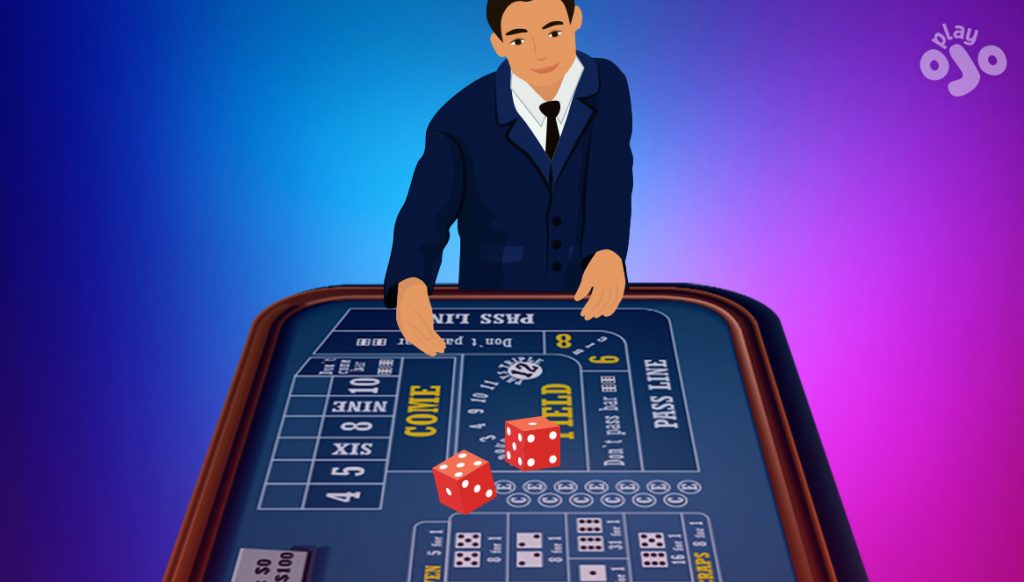 Graphic showing player having just thrown 2 dice from 1 hand, towards the middle of the table