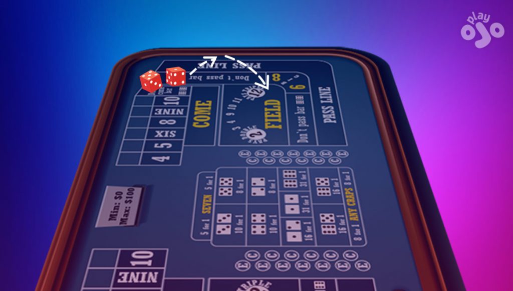 split screen showing 2 dice landing well before the end of the table on the left