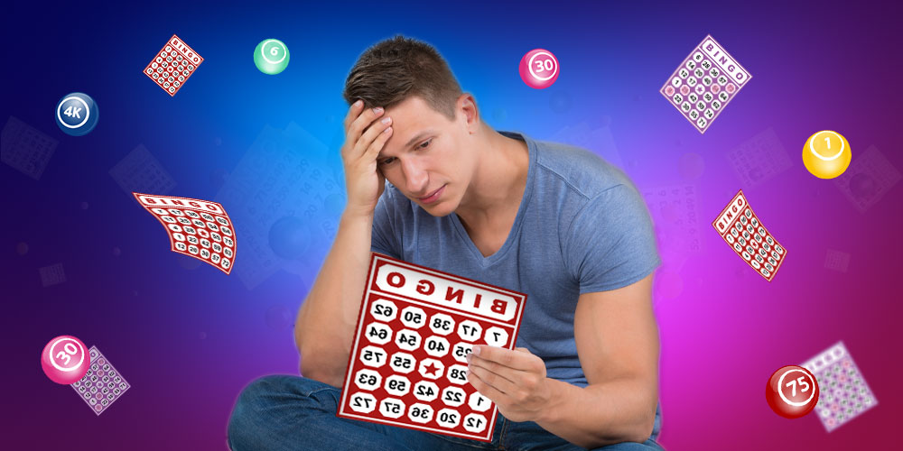 Someone thinking hard while looking at a bingo ticket