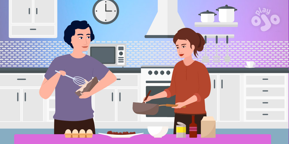 Two people learning how to cook