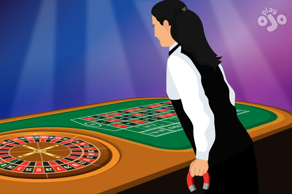 Croupier holds a magnet under the wheel